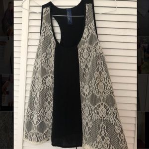 Black tank with white lace